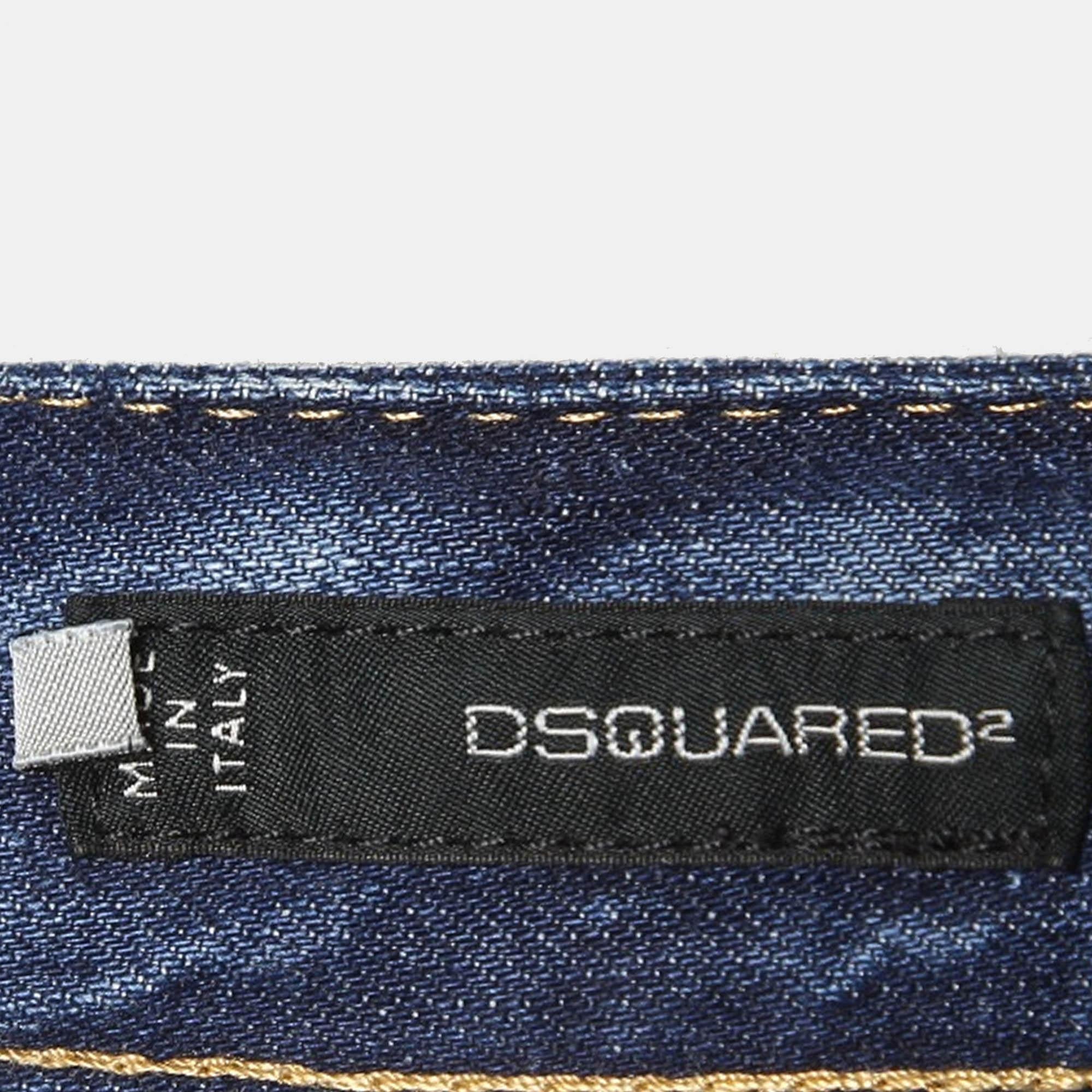 Women's Dsquared2 Navy Blue Printed Distressed Denim Jeans L Waist 36