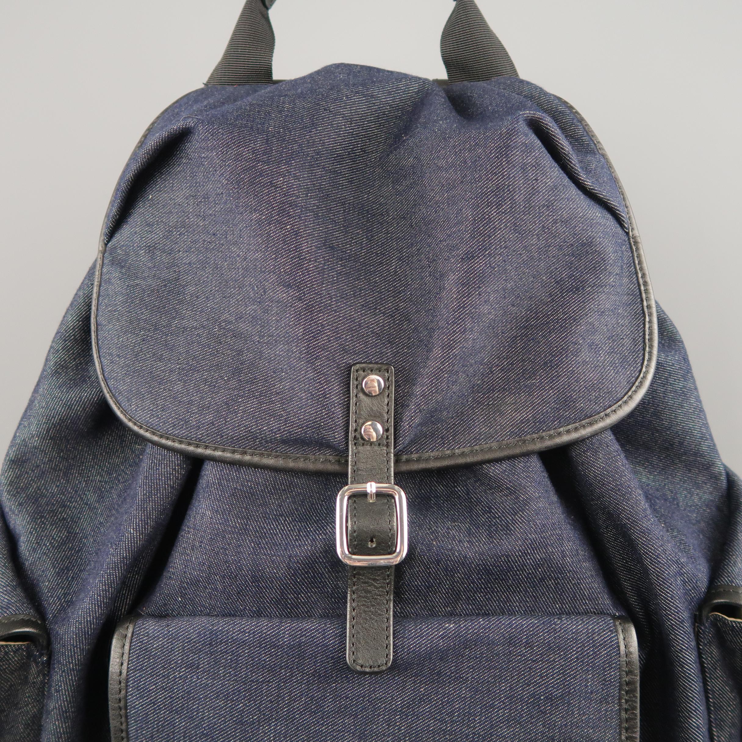Black DSQUARED2 Navy Denim & Yellow Leather Backpack