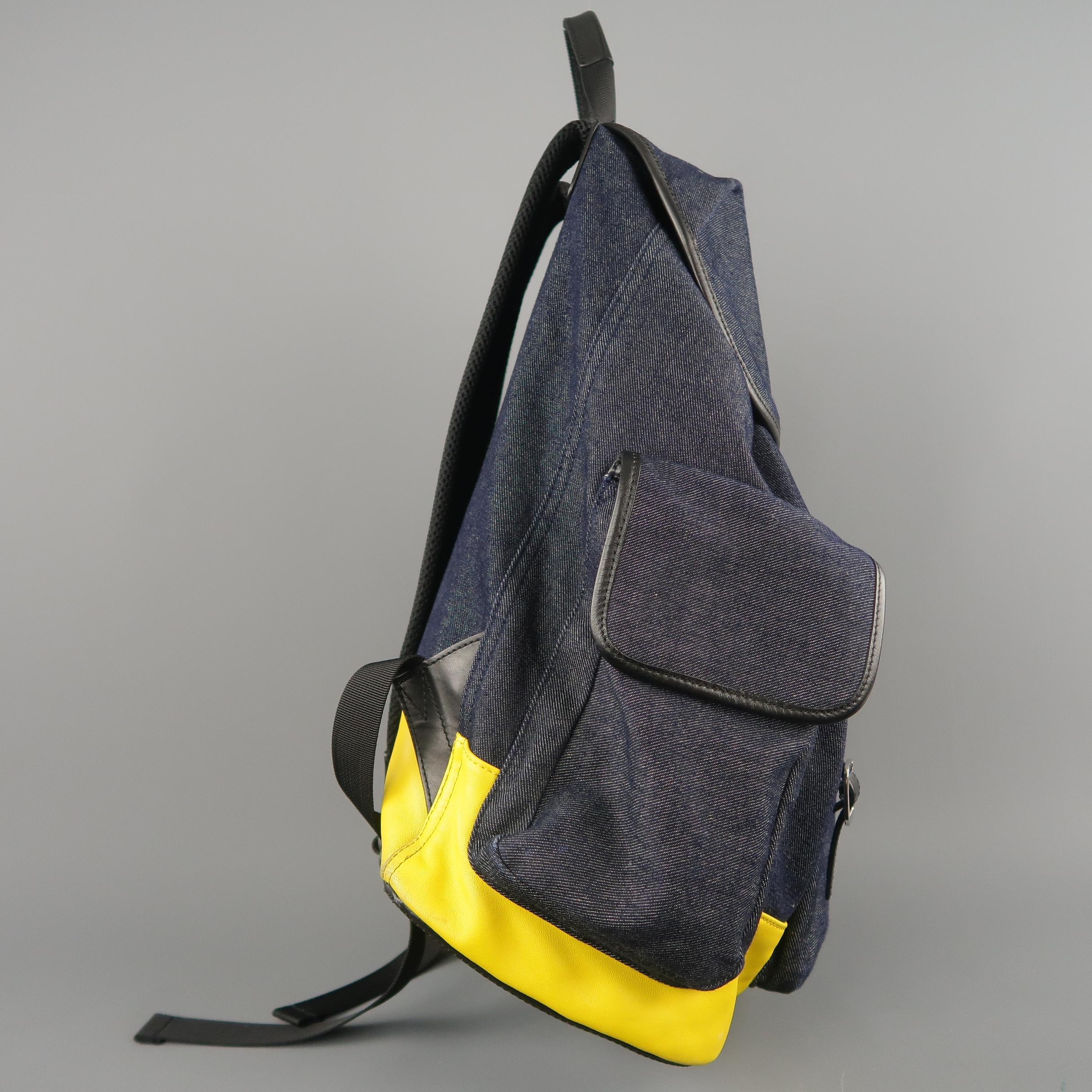 DSQUARED2 Navy Denim & Yellow Leather Backpack In Good Condition In San Francisco, CA