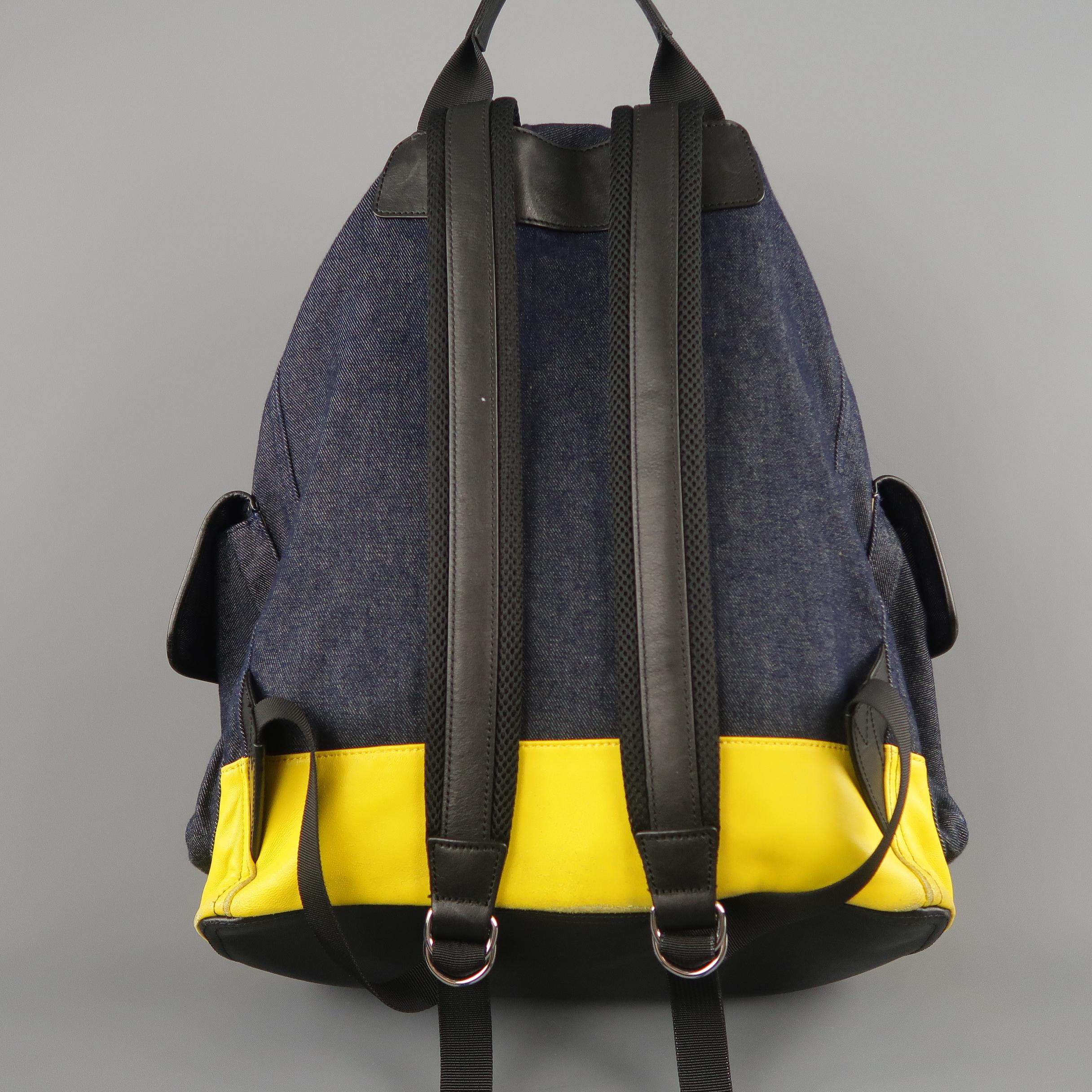 DSQUARED2 Navy Denim & Yellow Leather Backpack 2