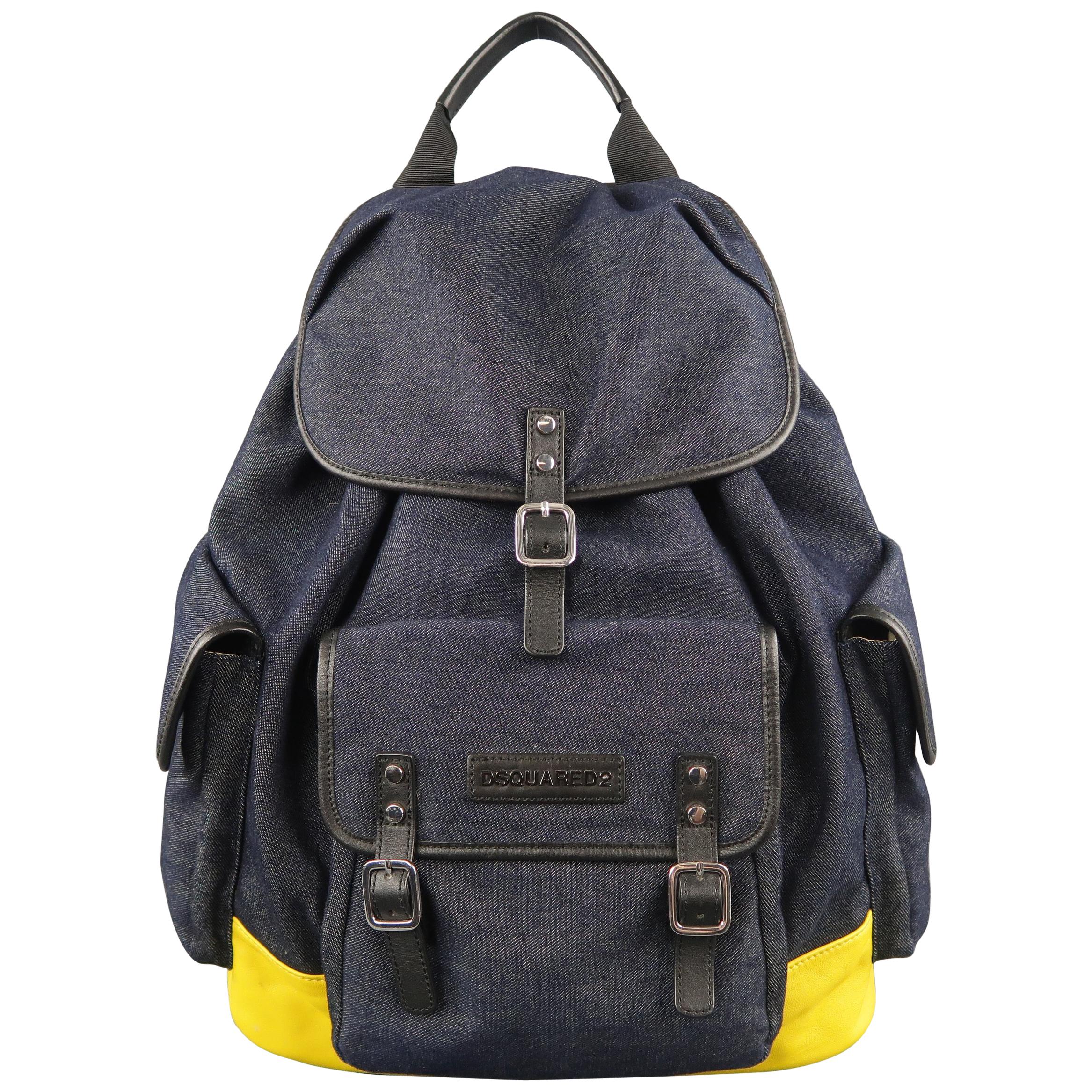 DSQUARED2 Navy Denim & Yellow Leather Backpack