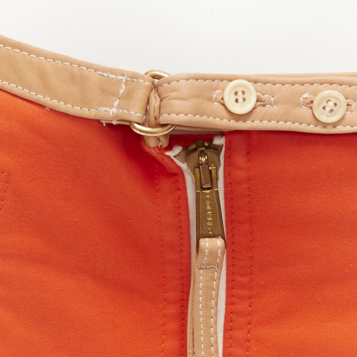 DSQUARED2 orange beige canvas leather zip front pocket mini skirt IT38 XS For Sale 3