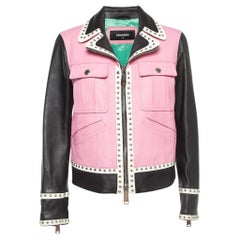 Dsquared2 Pink Colorblocked Leather Studded Jacket M
