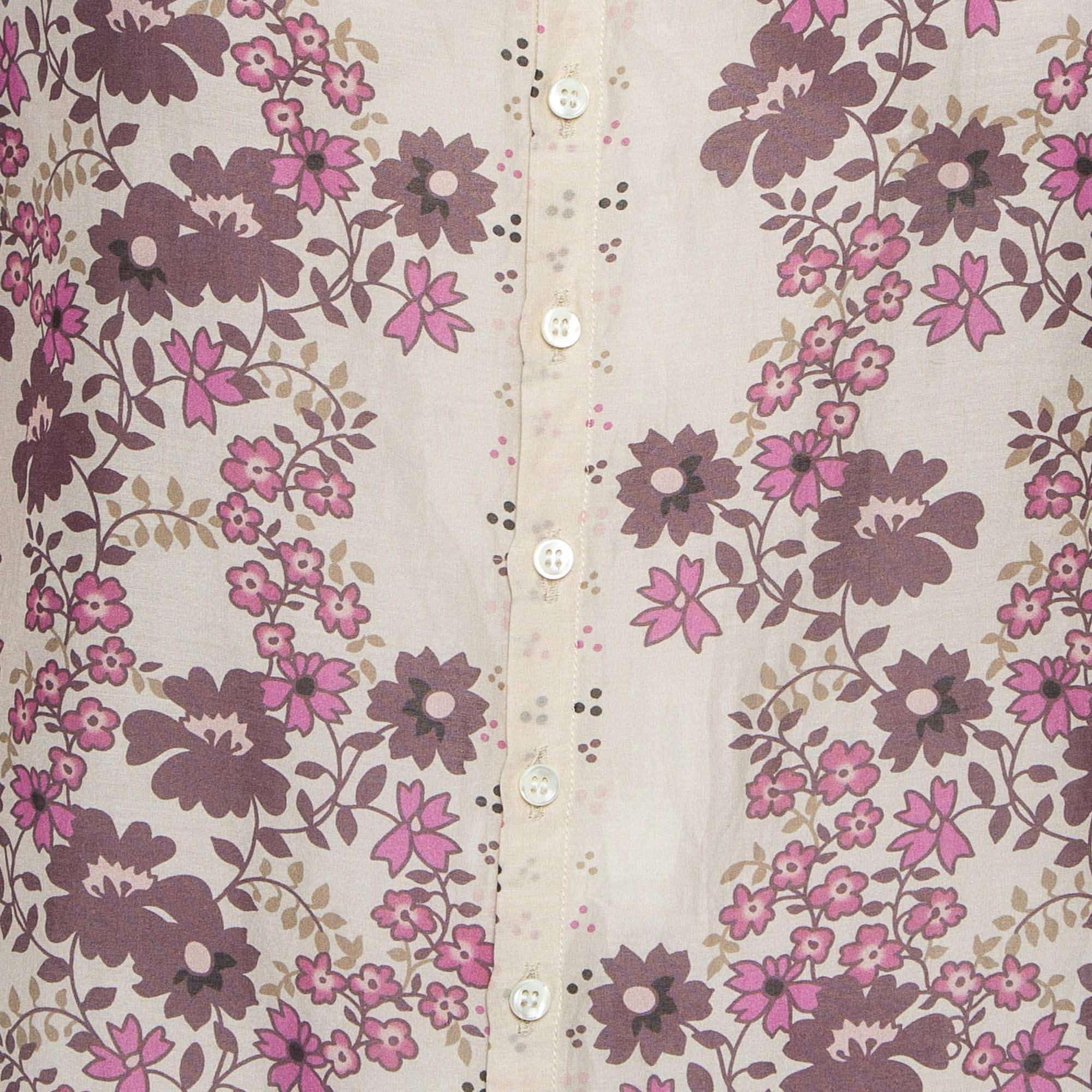 Beige Dsquared2 Pink/Cream Floral Print Cotton Blend Shirt XL For Sale