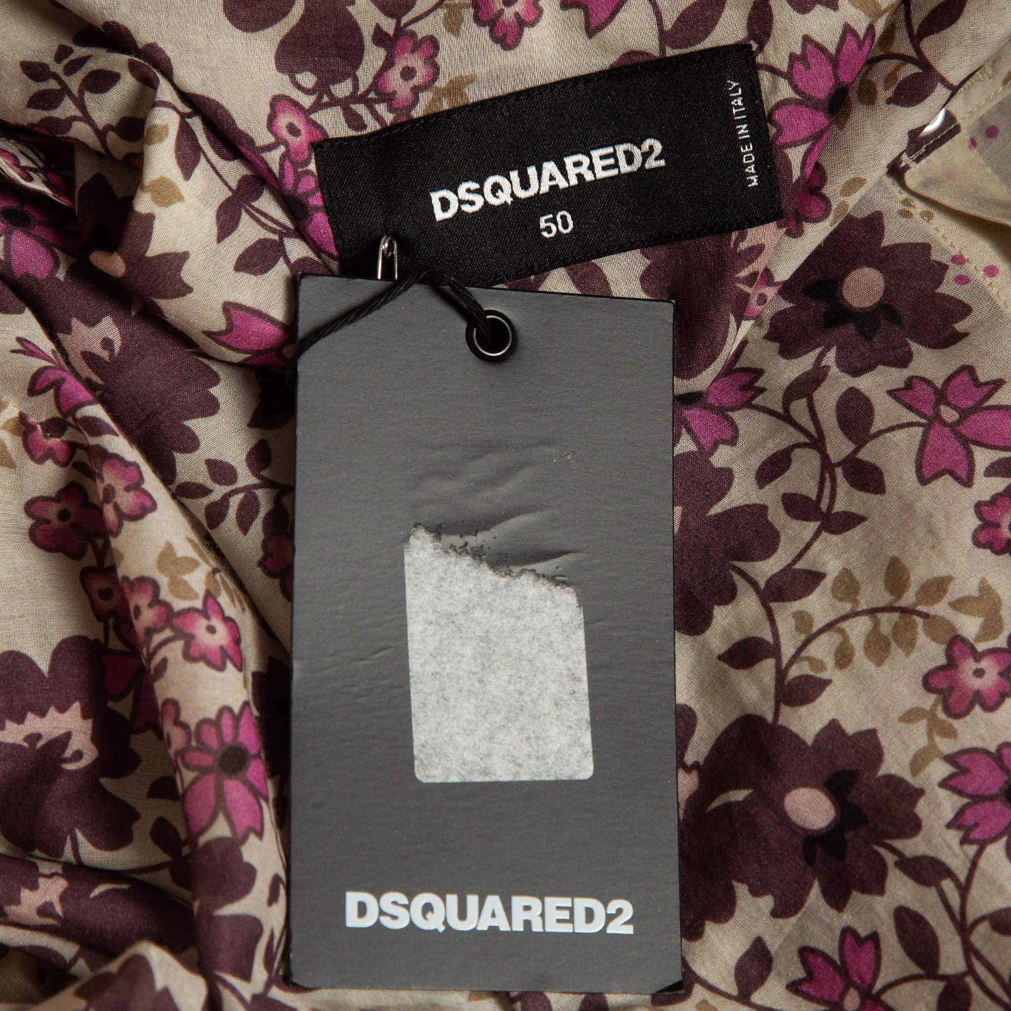 Dsquared2 Pink/Cream Floral Print Cotton Blend Shirt XL For Sale 1