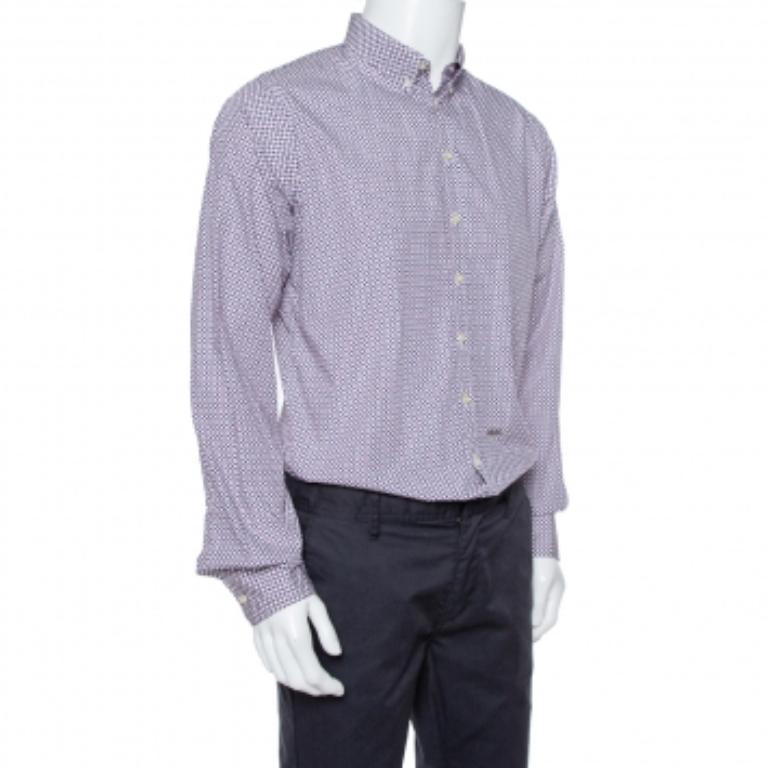 Gray Dsquared2 Purple Printed Cotton Long Sleeve Shirt XL For Sale