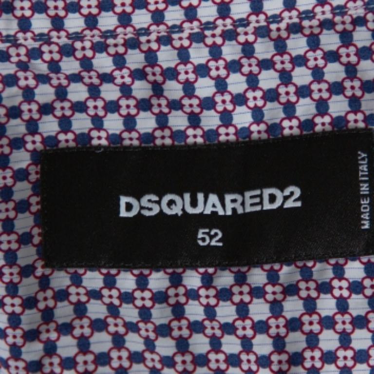 Men's Dsquared2 Purple Printed Cotton Long Sleeve Shirt XL For Sale