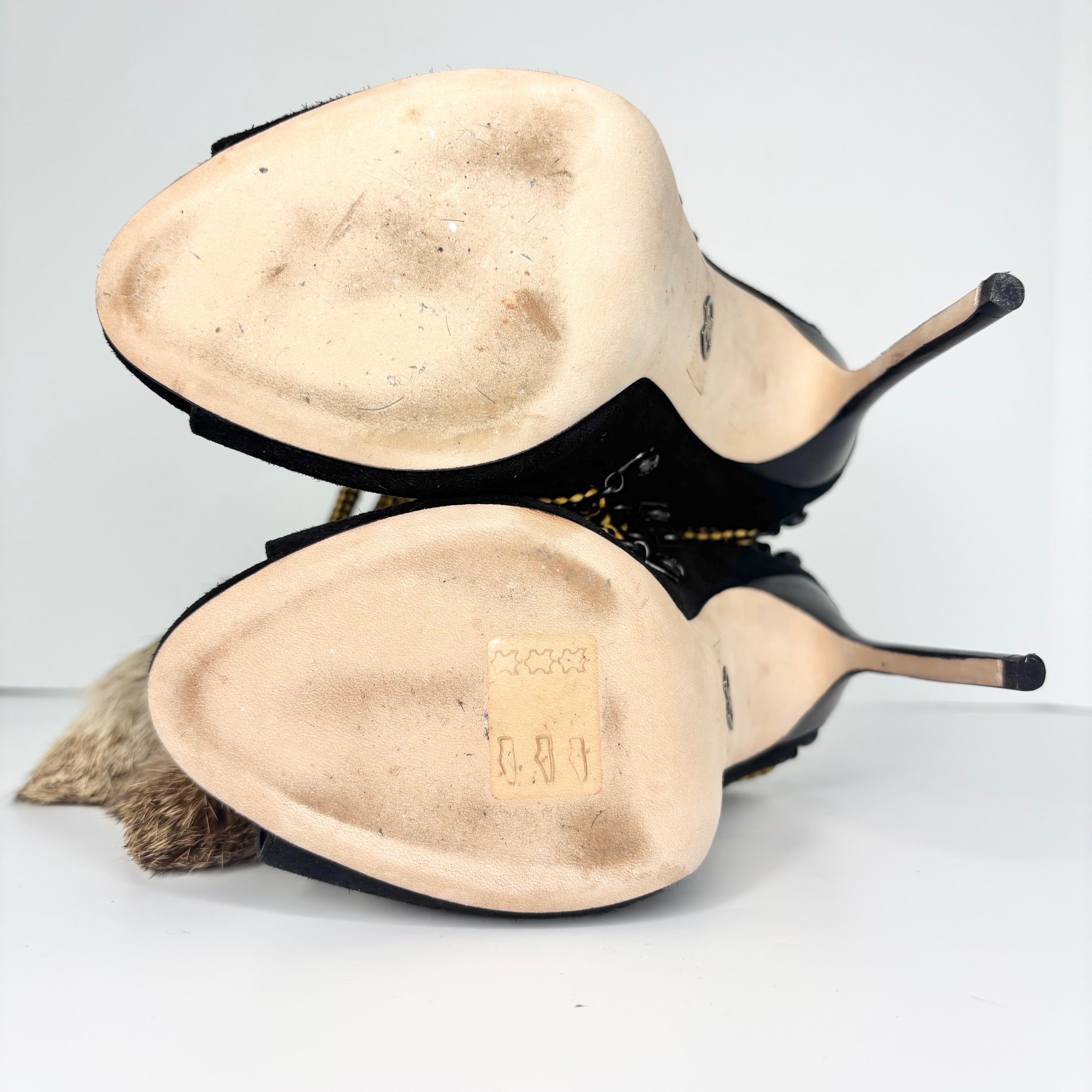 Dsquared2 Rabbit Fur Peep Toe High Heel Boots 37 in vendita 1