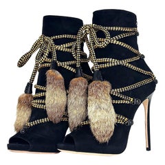 Dsquared2 Rabbit Fur Peep Toe High Heel Boots 37