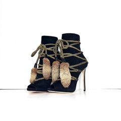 Dsquared2 Rabbit Fur Peep Toe High Heel Boots 37