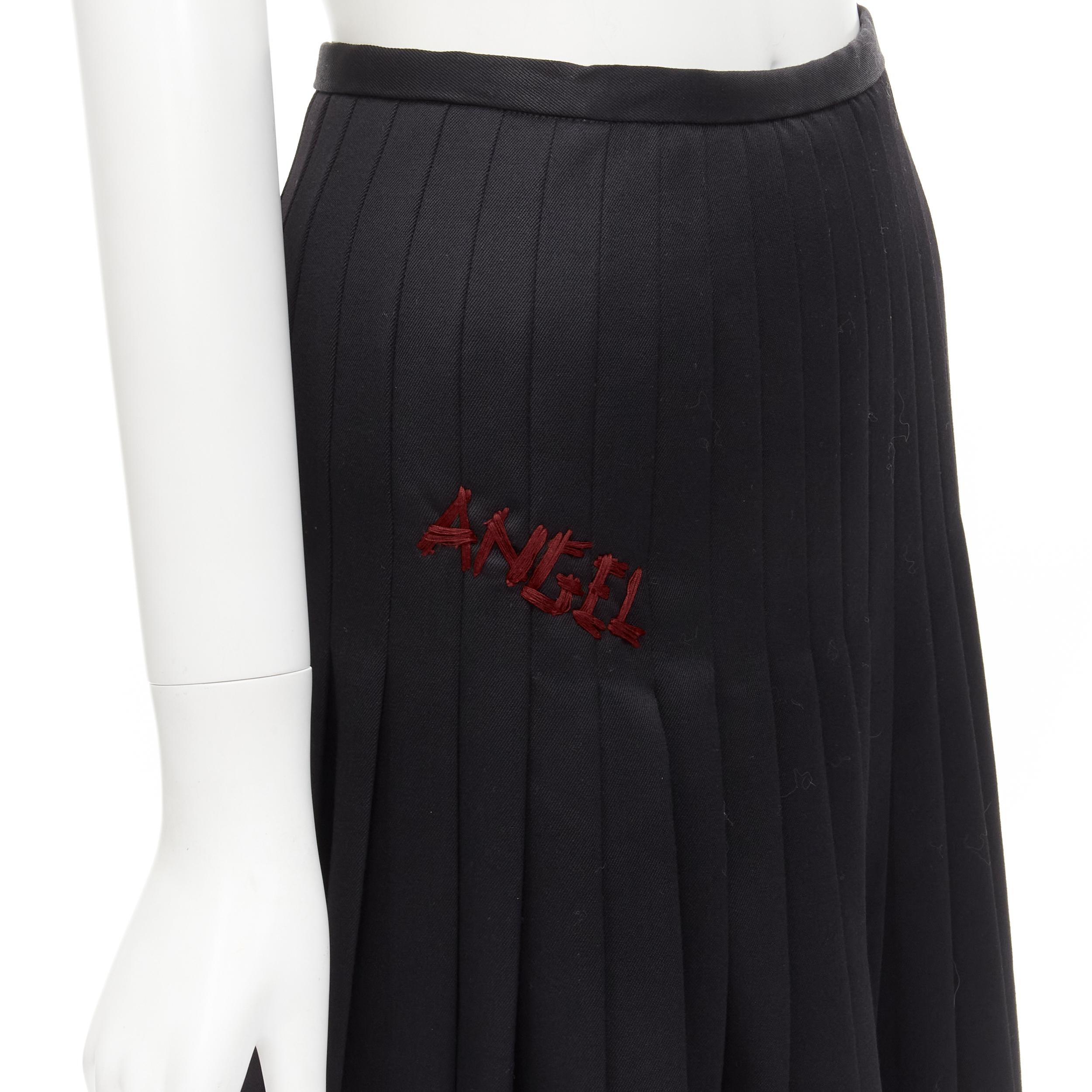 DSQUARED2 red ANGEL embroidery black pleated flared knee length skirt IT38 XS 
Reference: ANWU/A00551 
Brand: Dsquared 
Material: Feels like wool 
Color: Black 
Pattern: Solid 
Closure: Snap button 


CONDITION: 
Condition: Excellent, this item was