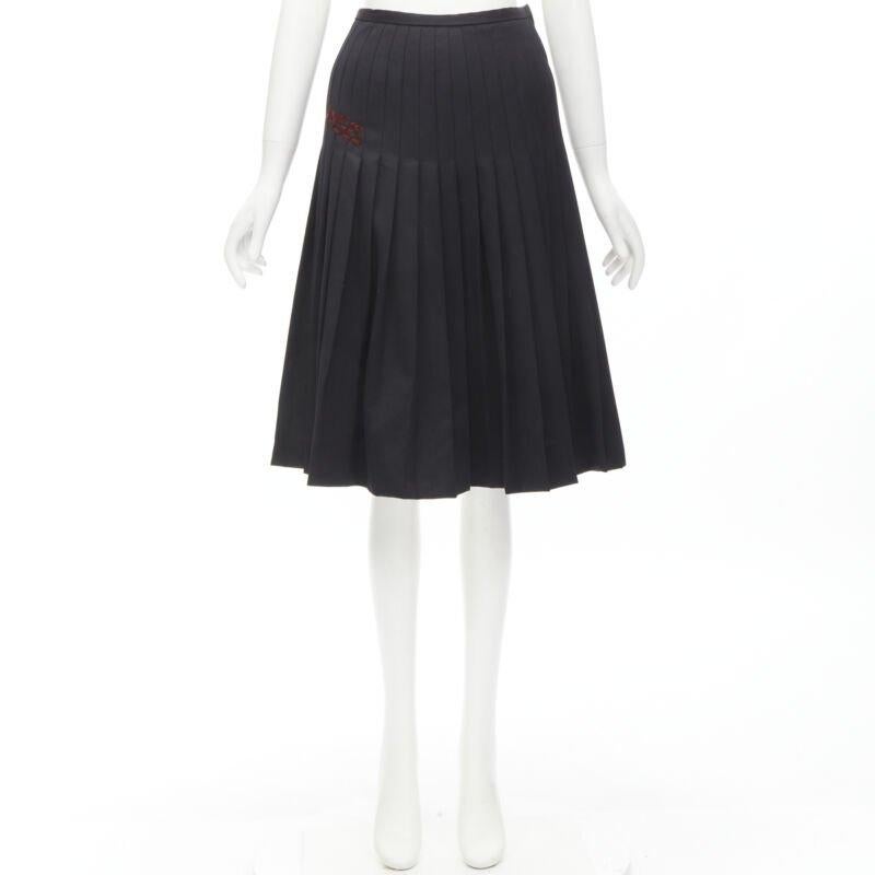 DSQUARED2 red ANGEL embroidery black pleated flared knee length skirt IT38 XS For Sale 4