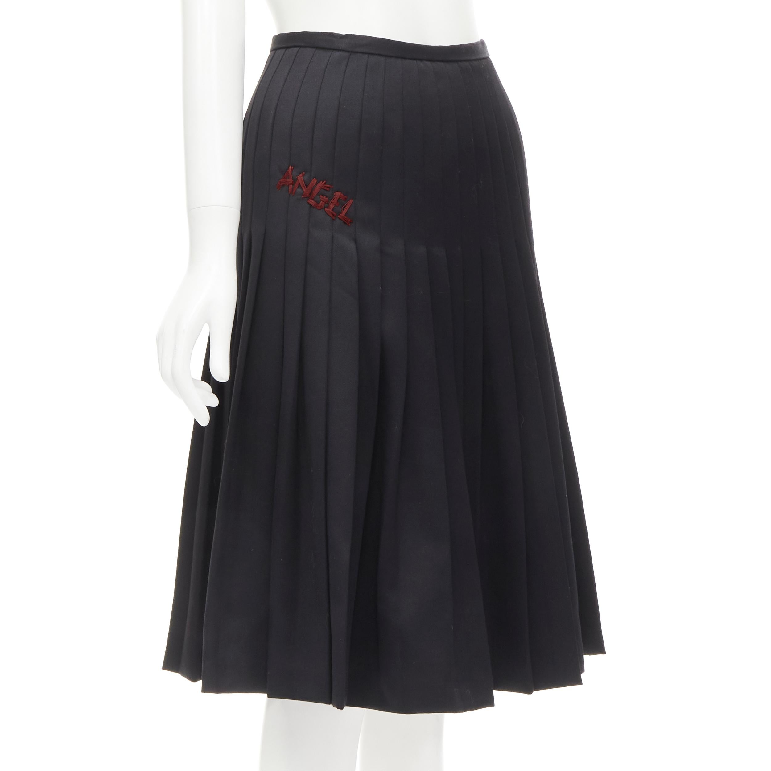 DSQUARED2 red ANGEL embroidery black pleated flared knee length skirt IT38 XS For Sale
