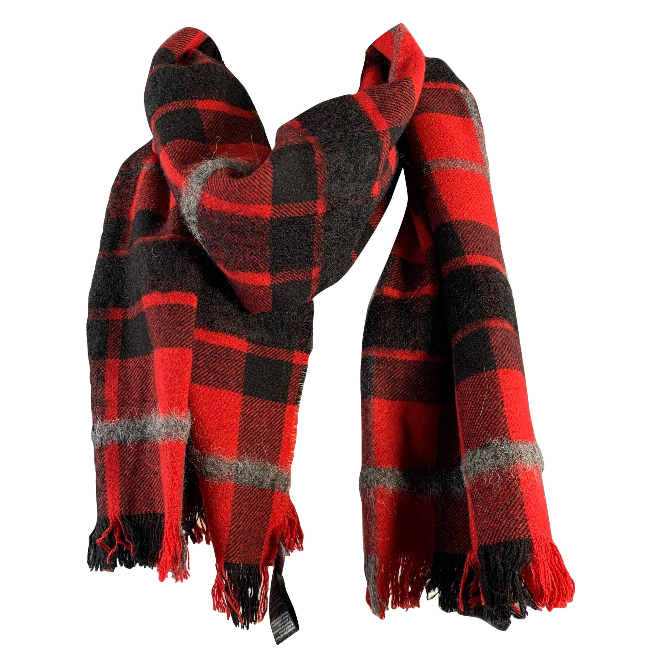 DSQUARED2 Rot-schwarz karierte Schals aus Wollgemisch