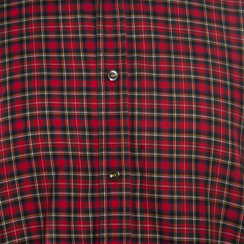 DSquared2 Red Checked Cotton Long Sleeve Shirt XXL In Good Condition In Dubai, Al Qouz 2