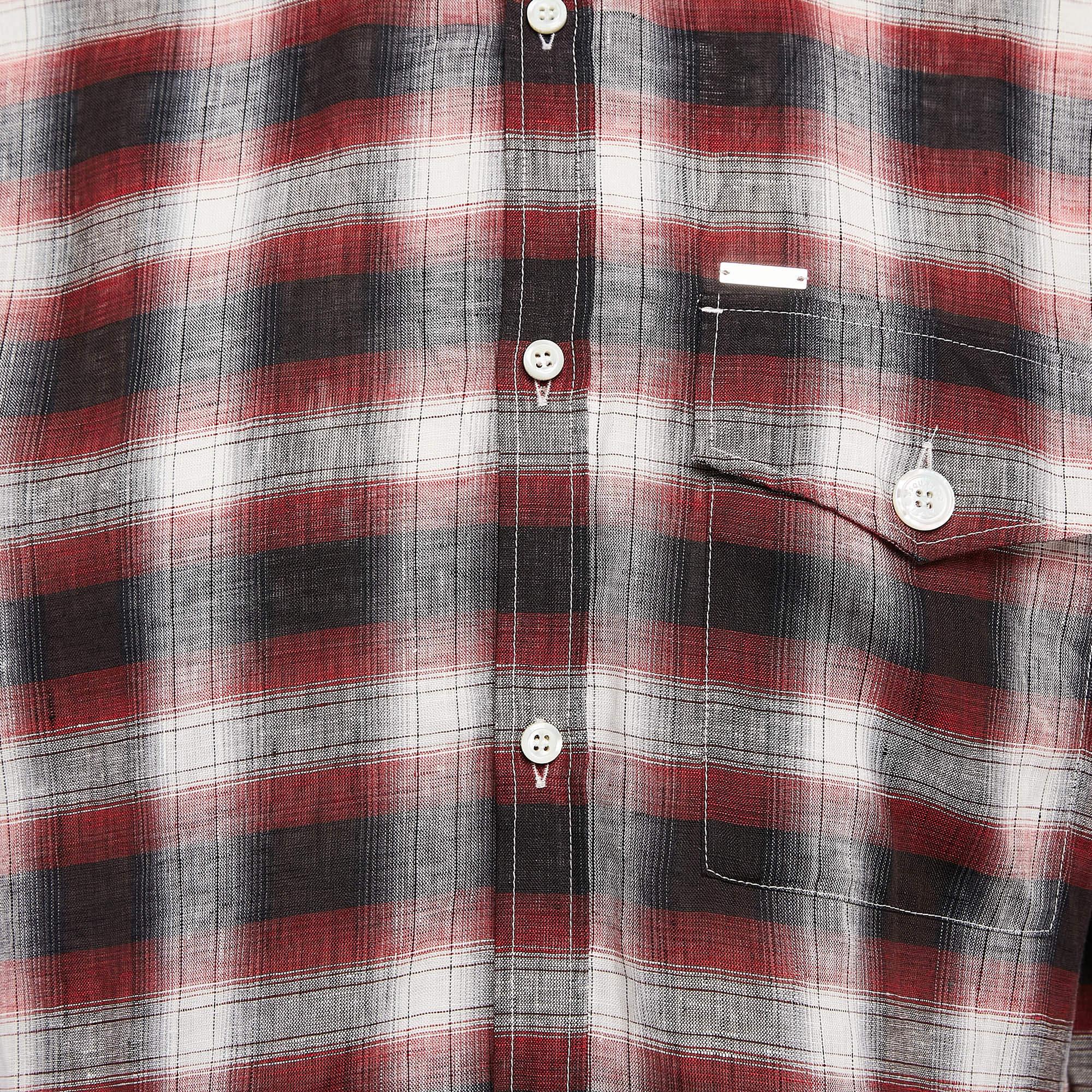 Marrone Dsquared2 - Camicia in lino a quadri rossi con bottoni davanti L. in vendita