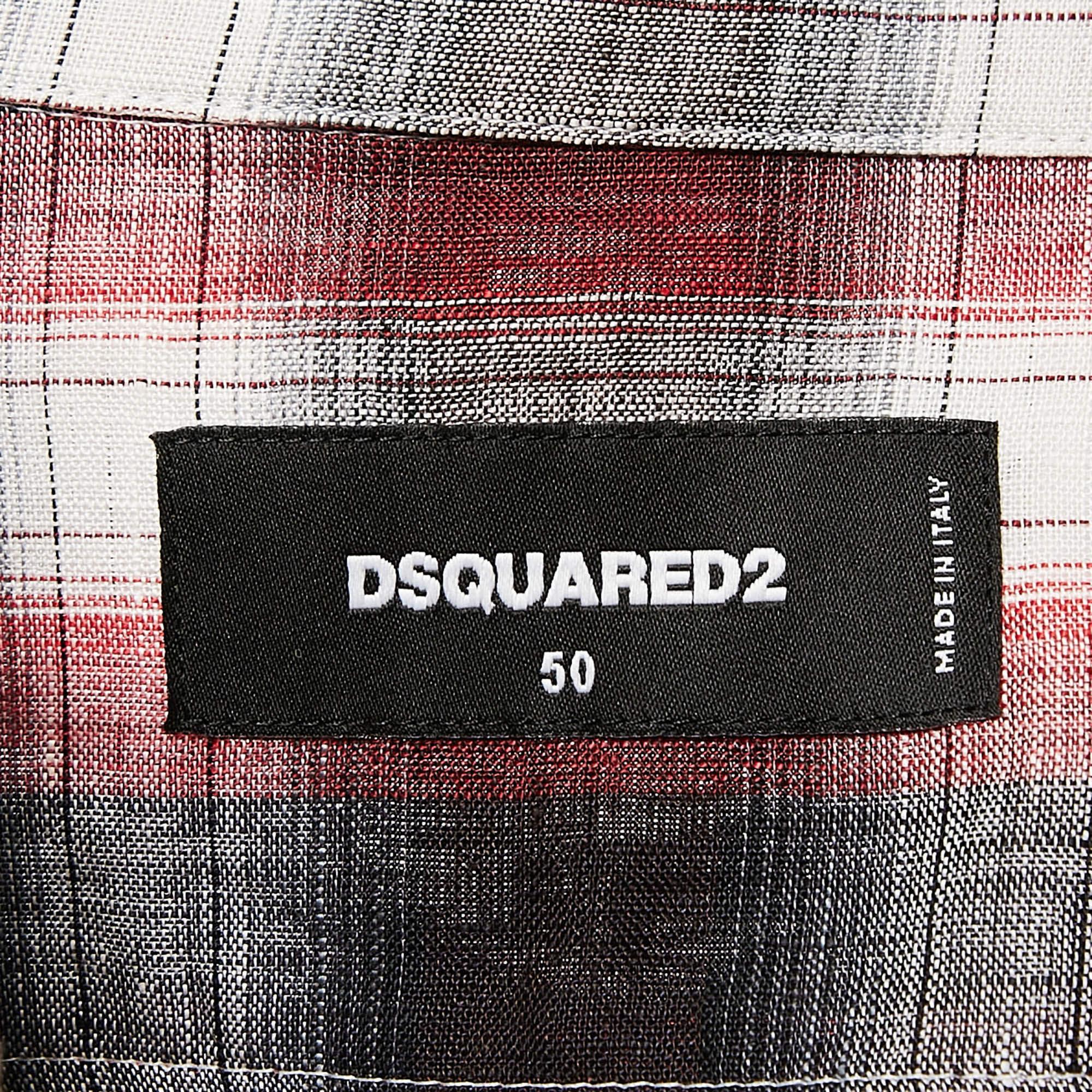 Dsquared2 - Camicia in lino a quadri rossi con bottoni davanti L. In condizioni ottime in vendita a Dubai, Al Qouz 2