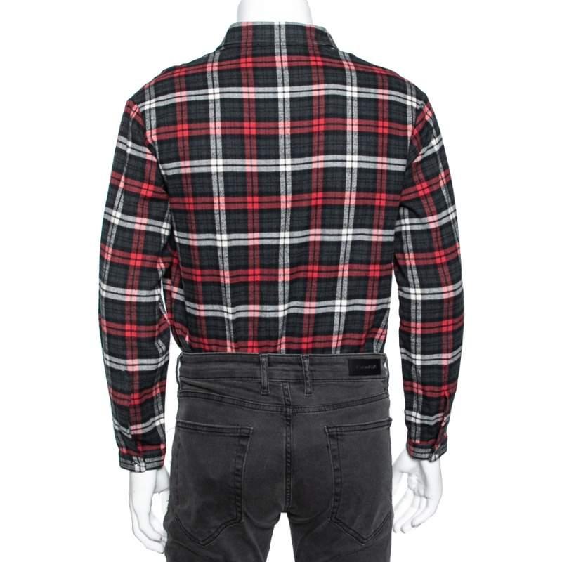 Gray Dsquared2 Red & Grey Cotton Checked Flannel Shirt XS