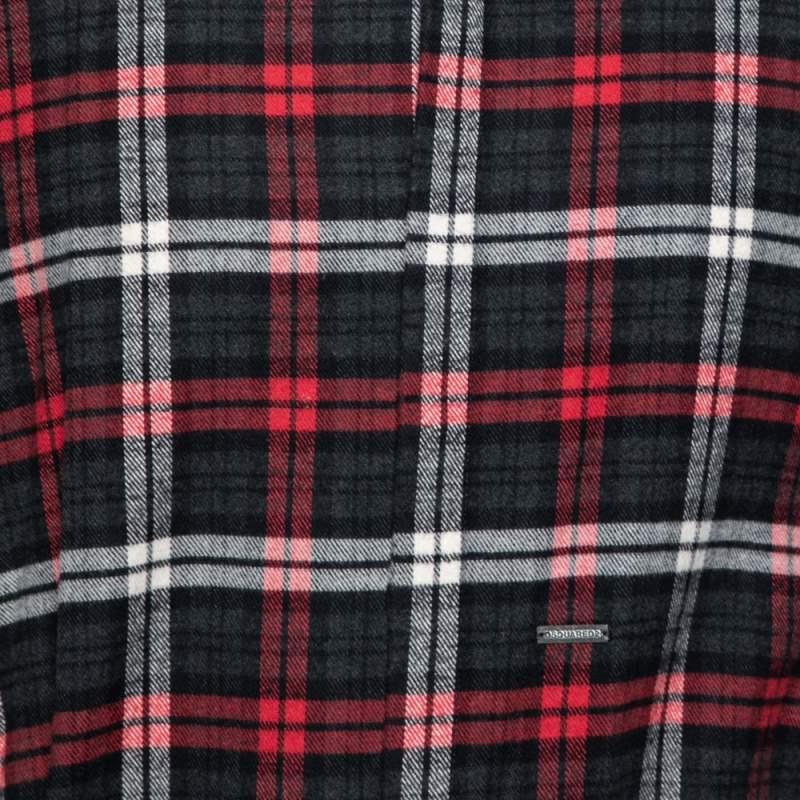 Dsquared2 Red & Grey Cotton Checked Flannel Shirt XS In Good Condition In Dubai, Al Qouz 2
