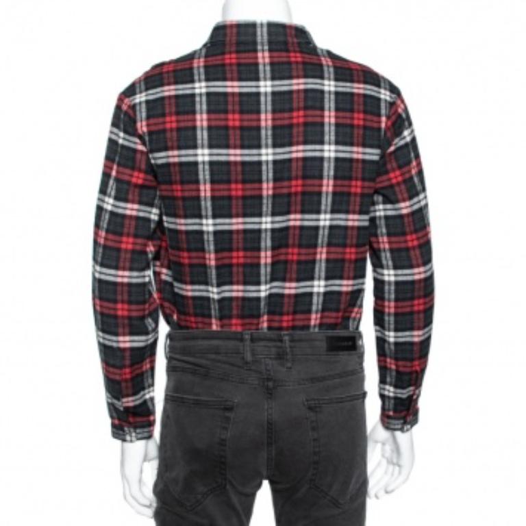 Dsquared2 Red & Grey Cotton Checked Flannel Shirt XS In Excellent Condition For Sale In Dubai, Al Qouz 2