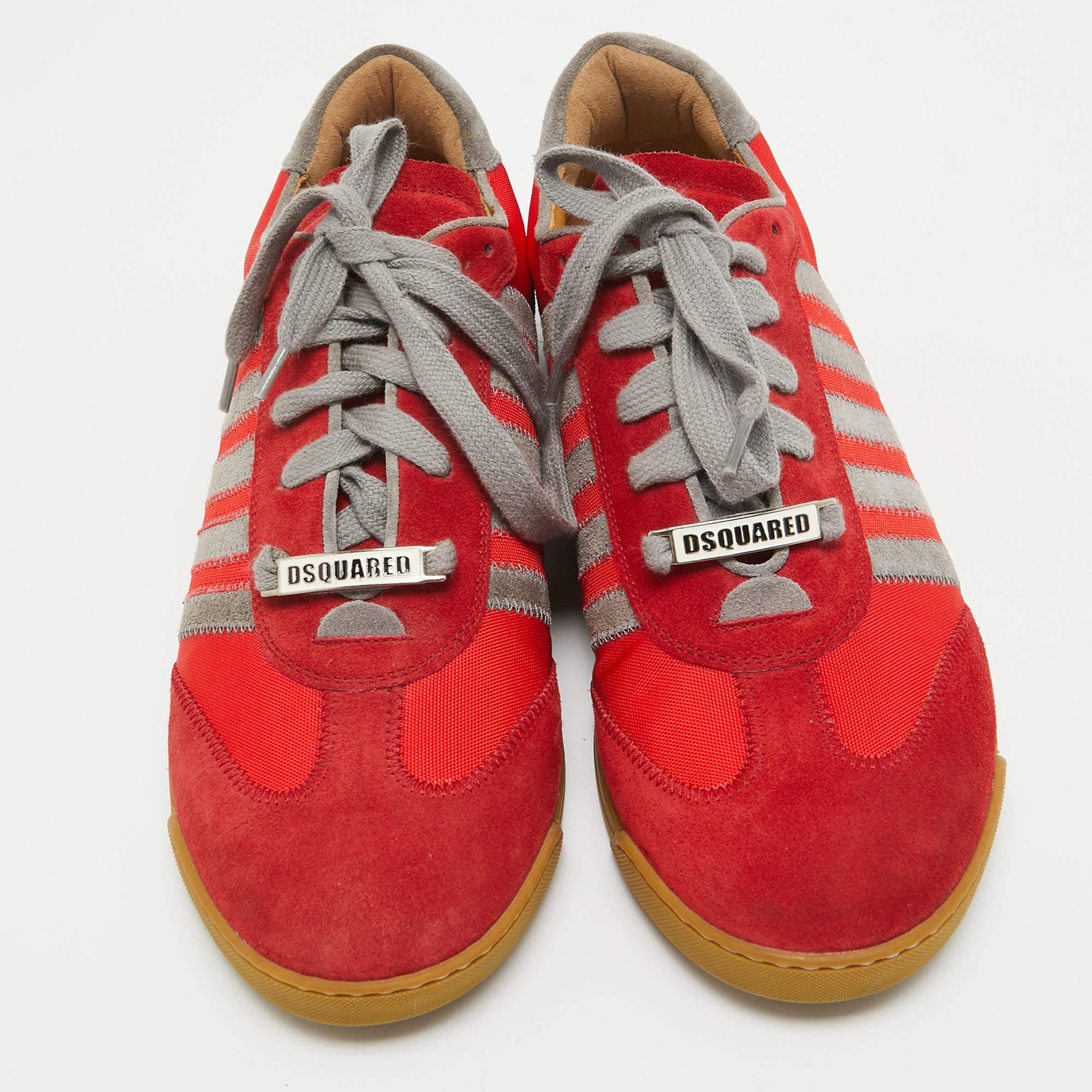 Rouge Dsquared2 - Baskets basses en daim et toile rouge/gris, taille 41 en vente