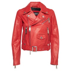 Dsquared2 - Veste motard zippée en cuir rouge S