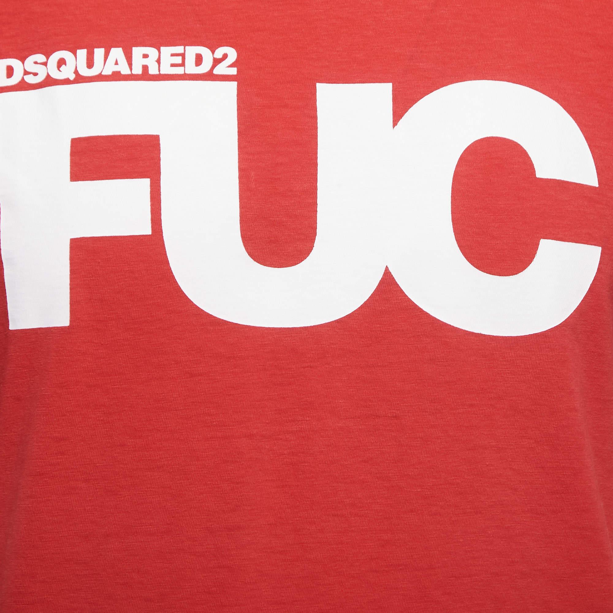 Dsquared2 Red Logo Print Cotton Crew Neck Half Sleeve T-Shirt M In Good Condition For Sale In Dubai, Al Qouz 2