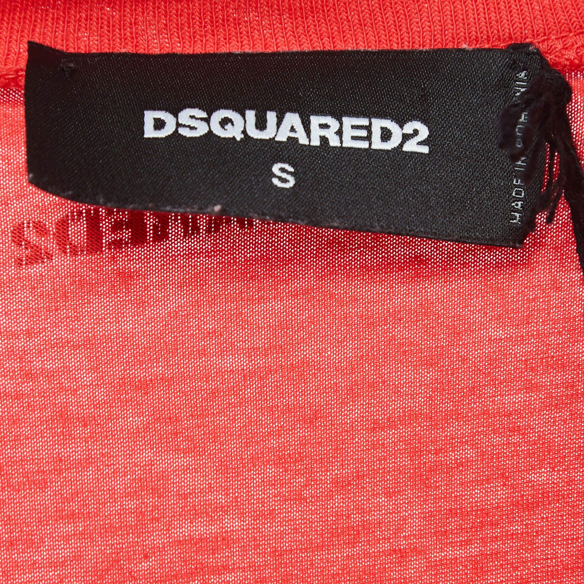 Dsquared2 Red Logo Print Cotton Half Sleeve T-Shirt S For Sale 1