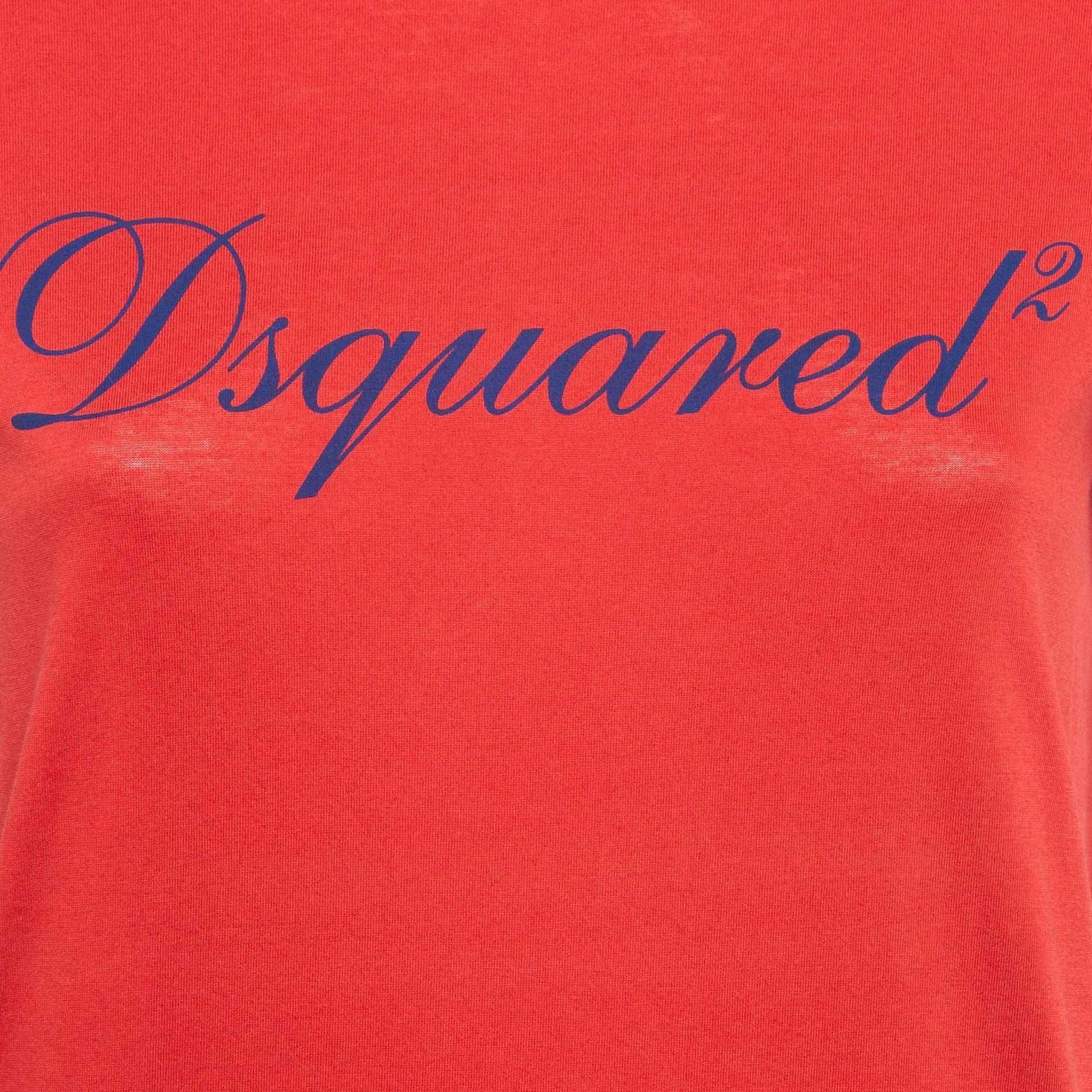Dsquared2 Red logo Print Jersey Short Sleeve T-Shirt M In Good Condition For Sale In Dubai, Al Qouz 2