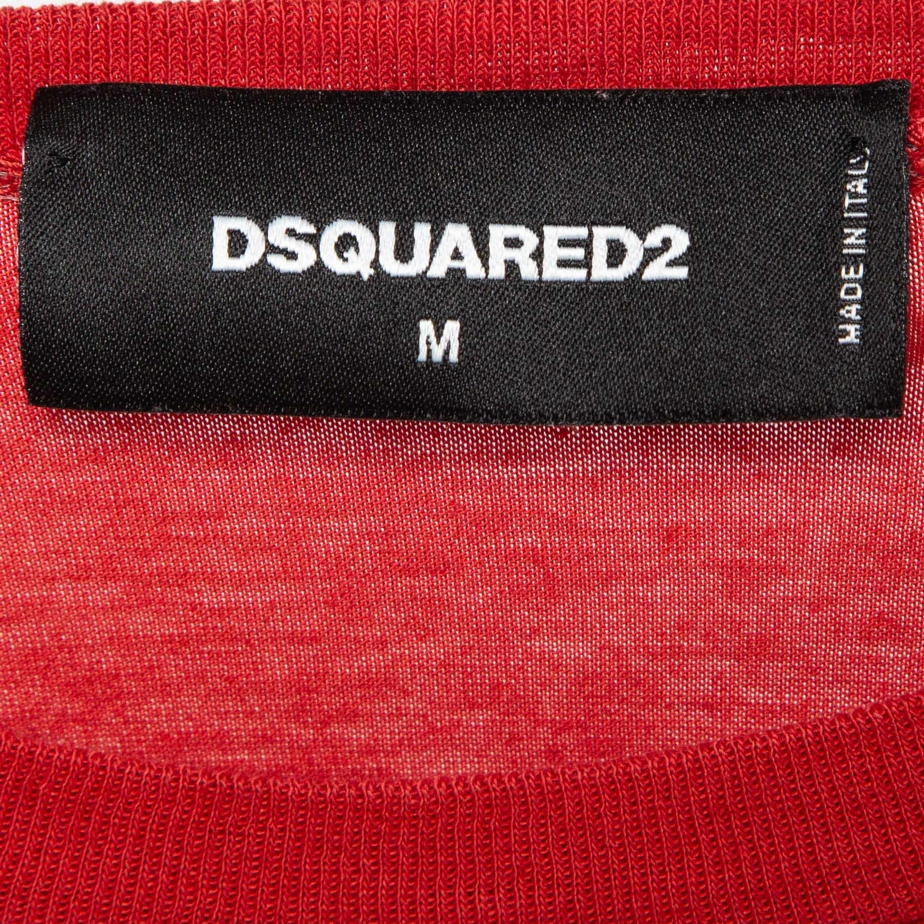 Women's Dsquared2 Red logo Print Jersey Short Sleeve T-Shirt M For Sale