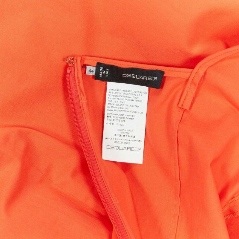 DSQUARED2 red orange ruche drape dart puff sleeve big shoulders dress IT44 L For Sale 5