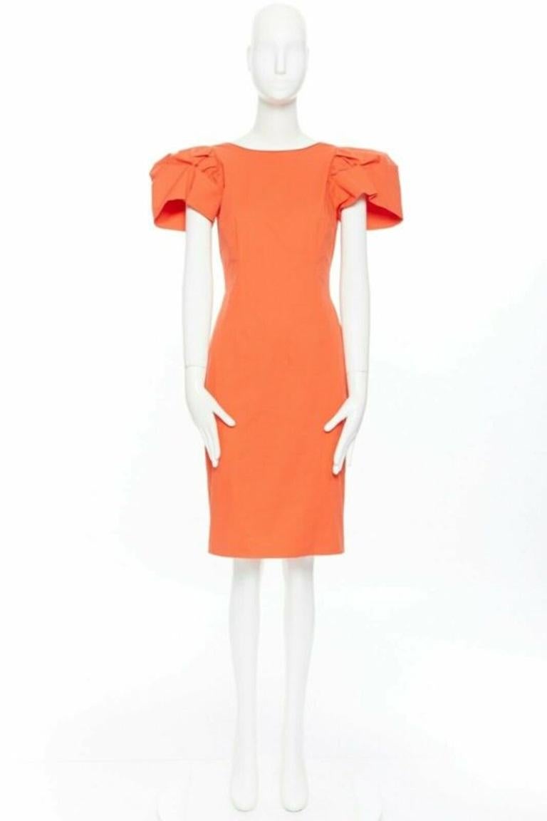 Orange DSQUARED2 red orange ruche drape dart puff sleeve big shoulders dress IT44 L For Sale