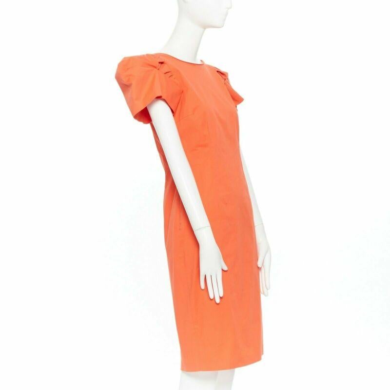 DSQUARED2 red orange ruche drape dart puff sleeve big shoulders dress IT44 L In Good Condition For Sale In Hong Kong, NT