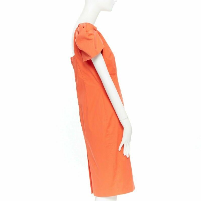 Women's DSQUARED2 red orange ruche drape dart puff sleeve big shoulders dress IT44 L For Sale