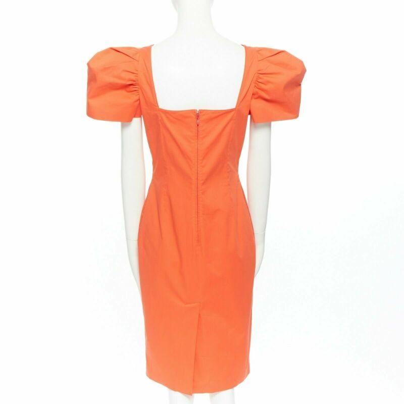 DSQUARED2 red orange ruche drape dart puff sleeve big shoulders dress IT44 L For Sale 1