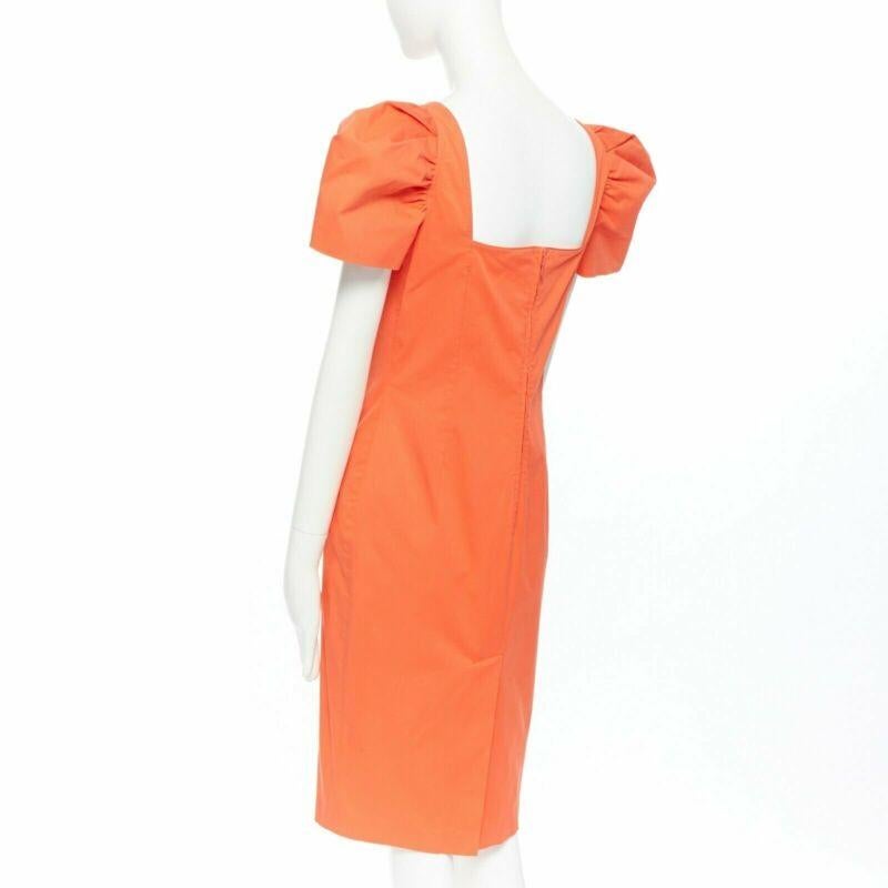 DSQUARED2 red orange ruche drape dart puff sleeve big shoulders dress IT44 L For Sale 2