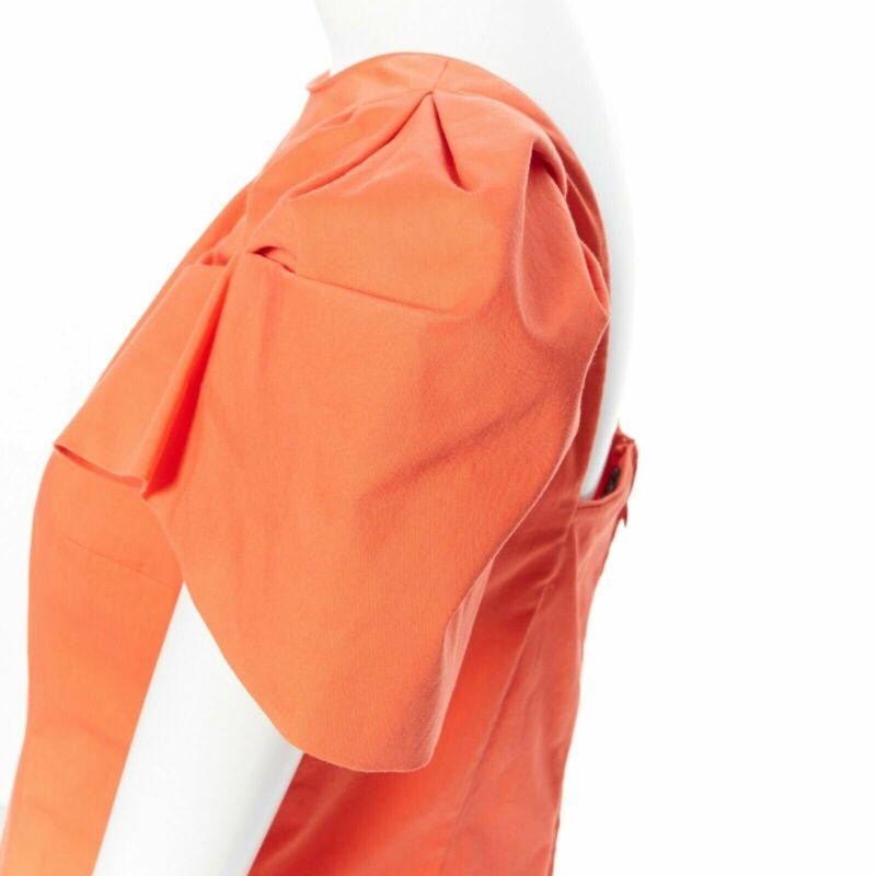 DSQUARED2 red orange ruche drape dart puff sleeve big shoulders dress IT44 L For Sale 3