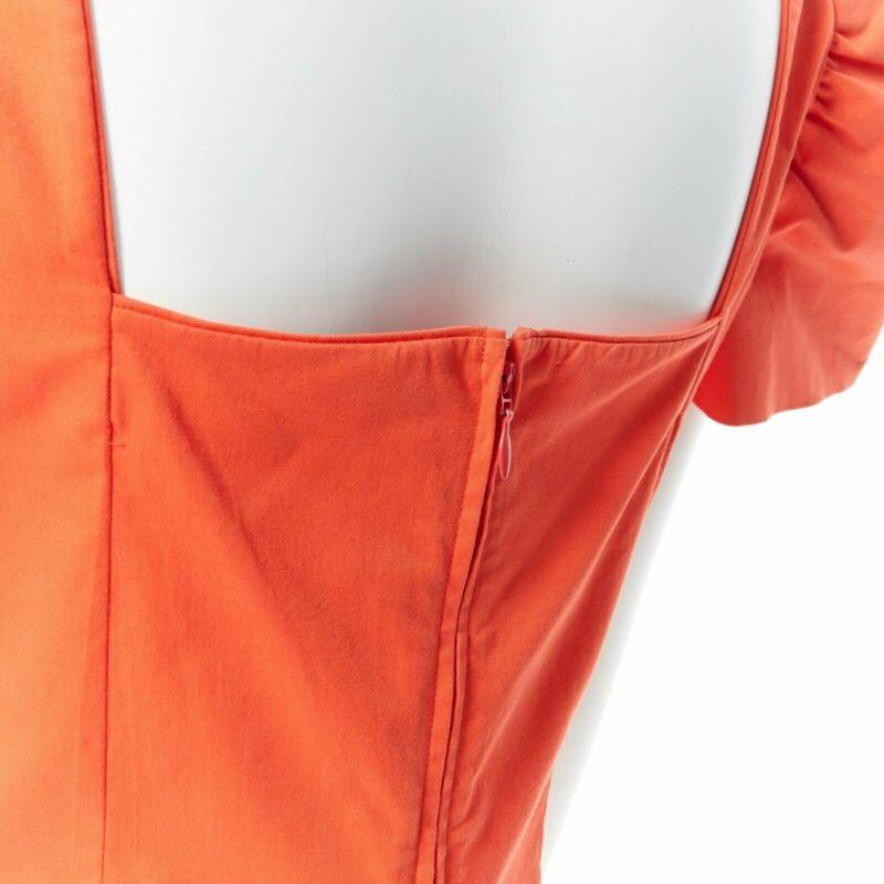 DSQUARED2 red orange ruche drape dart puff sleeve big shoulders dress IT44 L For Sale 4