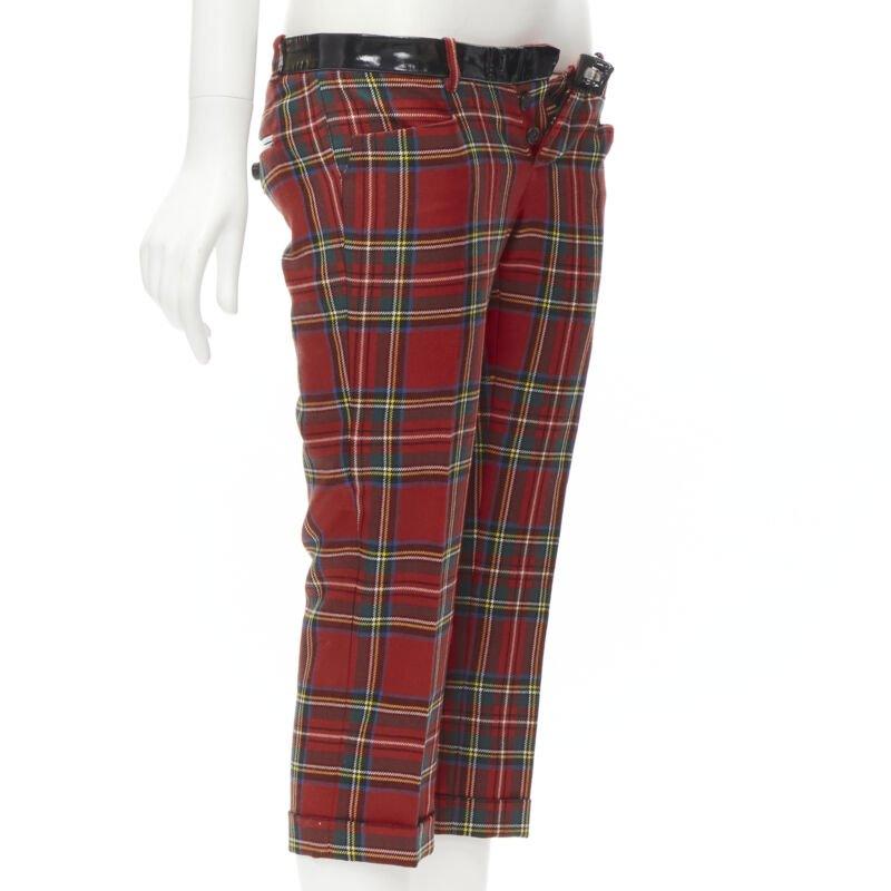 DSQUARED2 pantalón recortado de cuadros escoceses rojos con ribete de charol IT40 S Marrón en venta