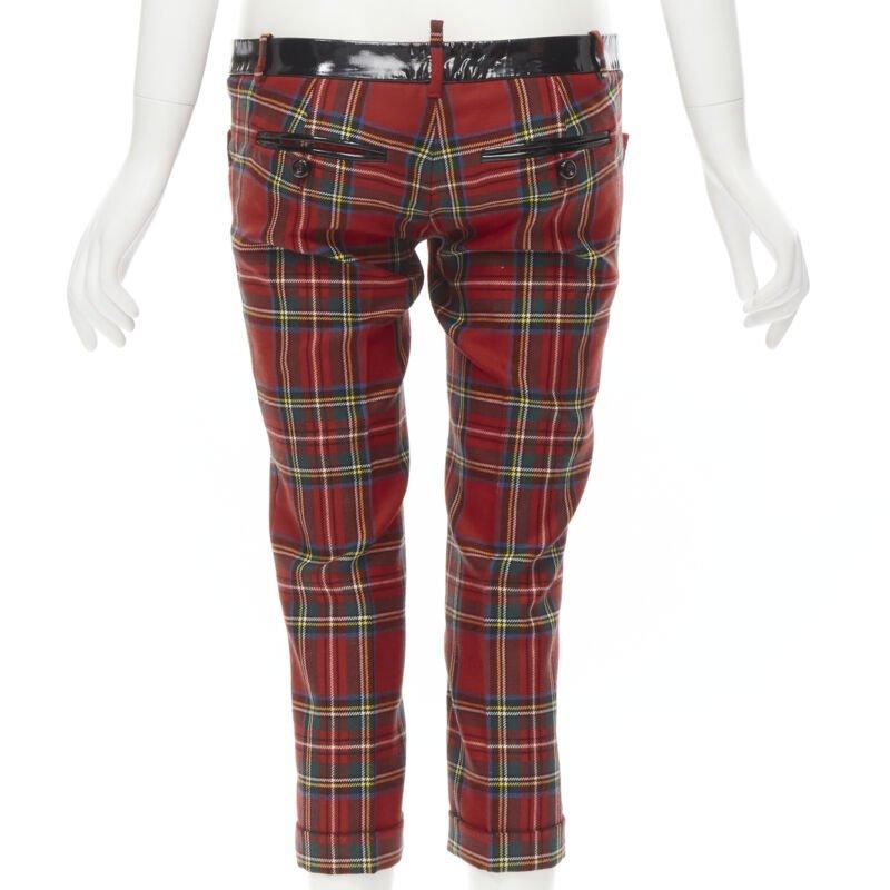 De las mujeres DSQUARED2 pantalón recortado de cuadros escoceses rojos con ribete de charol IT40 S en venta