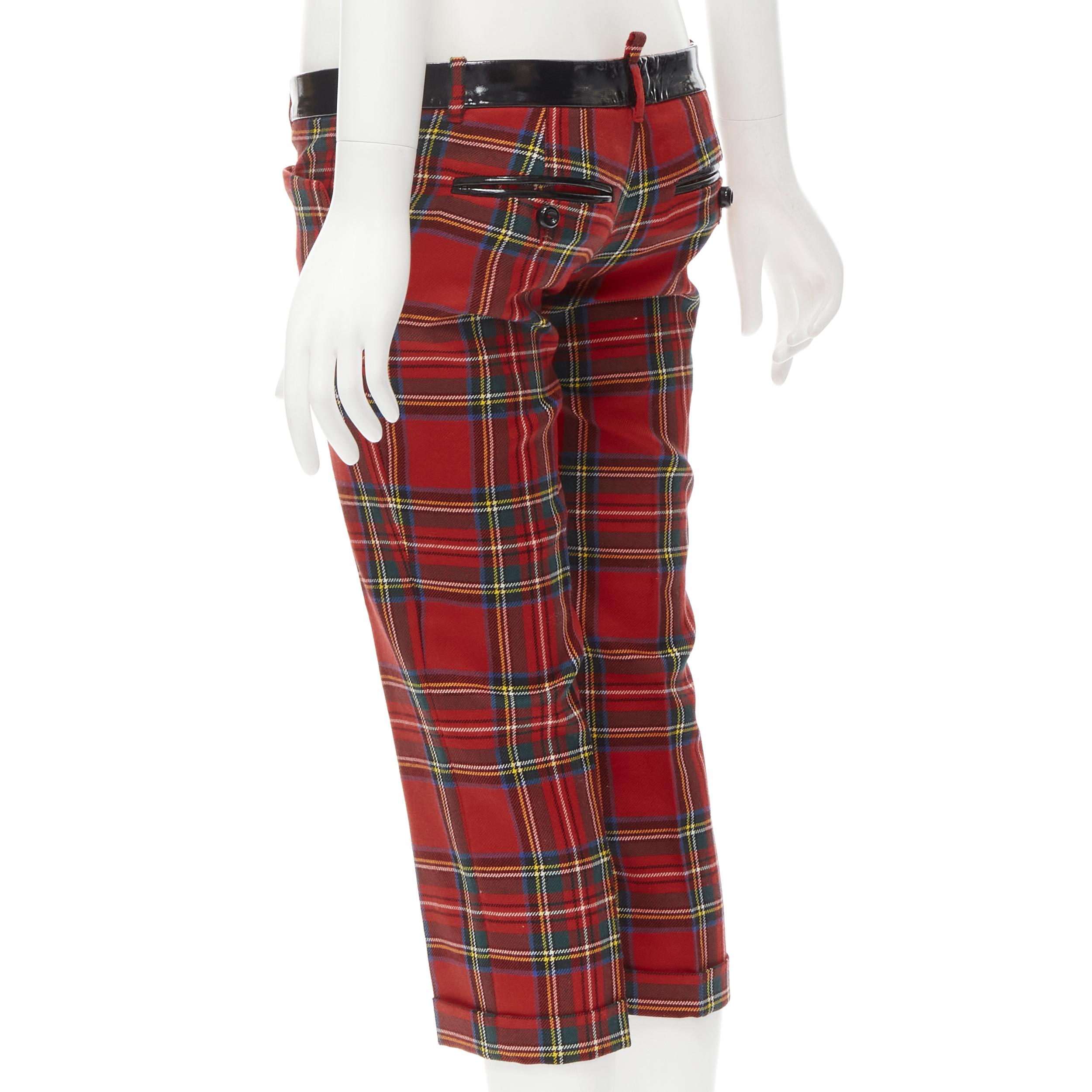DSQUARED2 red punk plaid patent trim cropped pants IT40 S In Excellent Condition For Sale In Hong Kong, NT