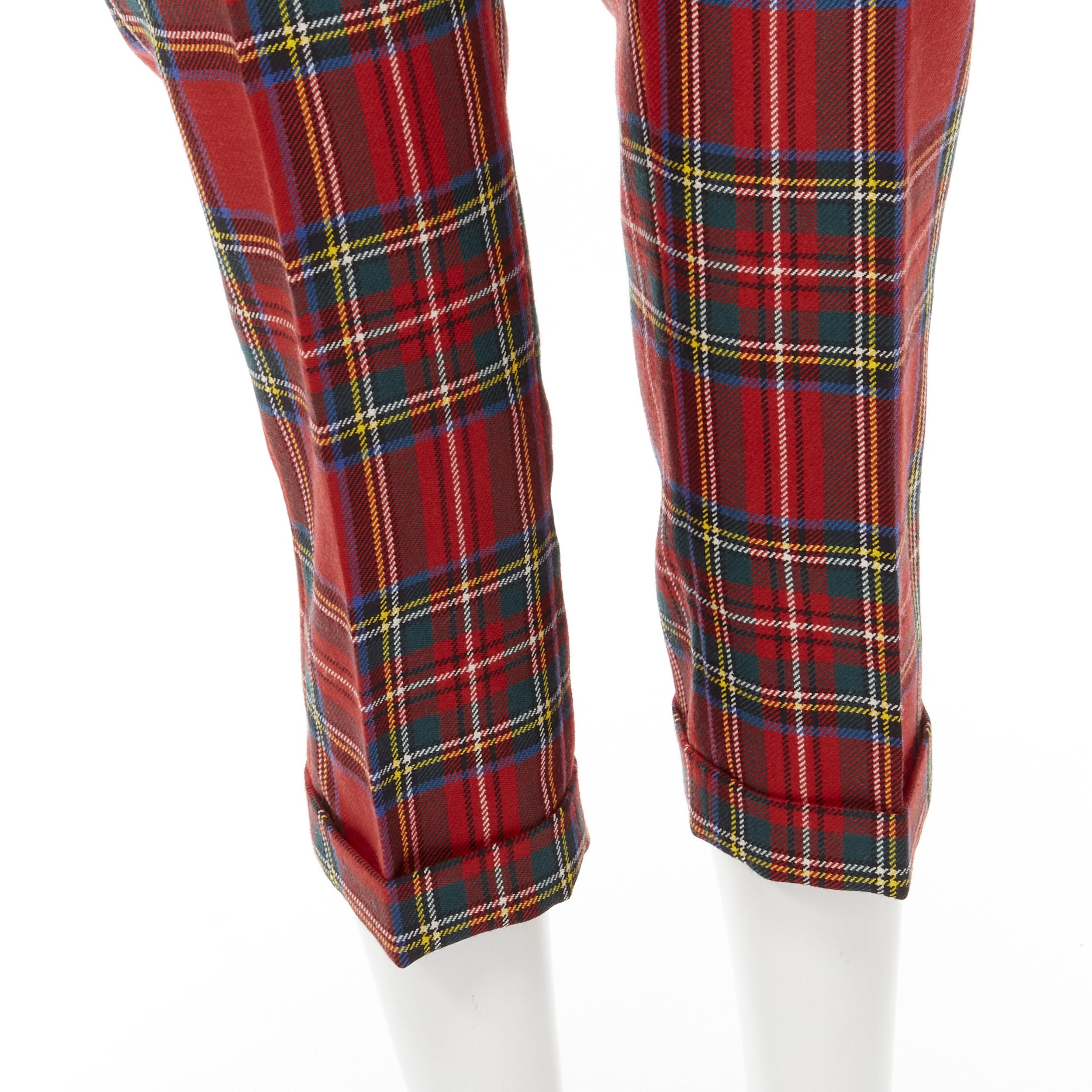 DSQUARED2 red punk plaid patent trim cropped pants IT40 S For Sale 1