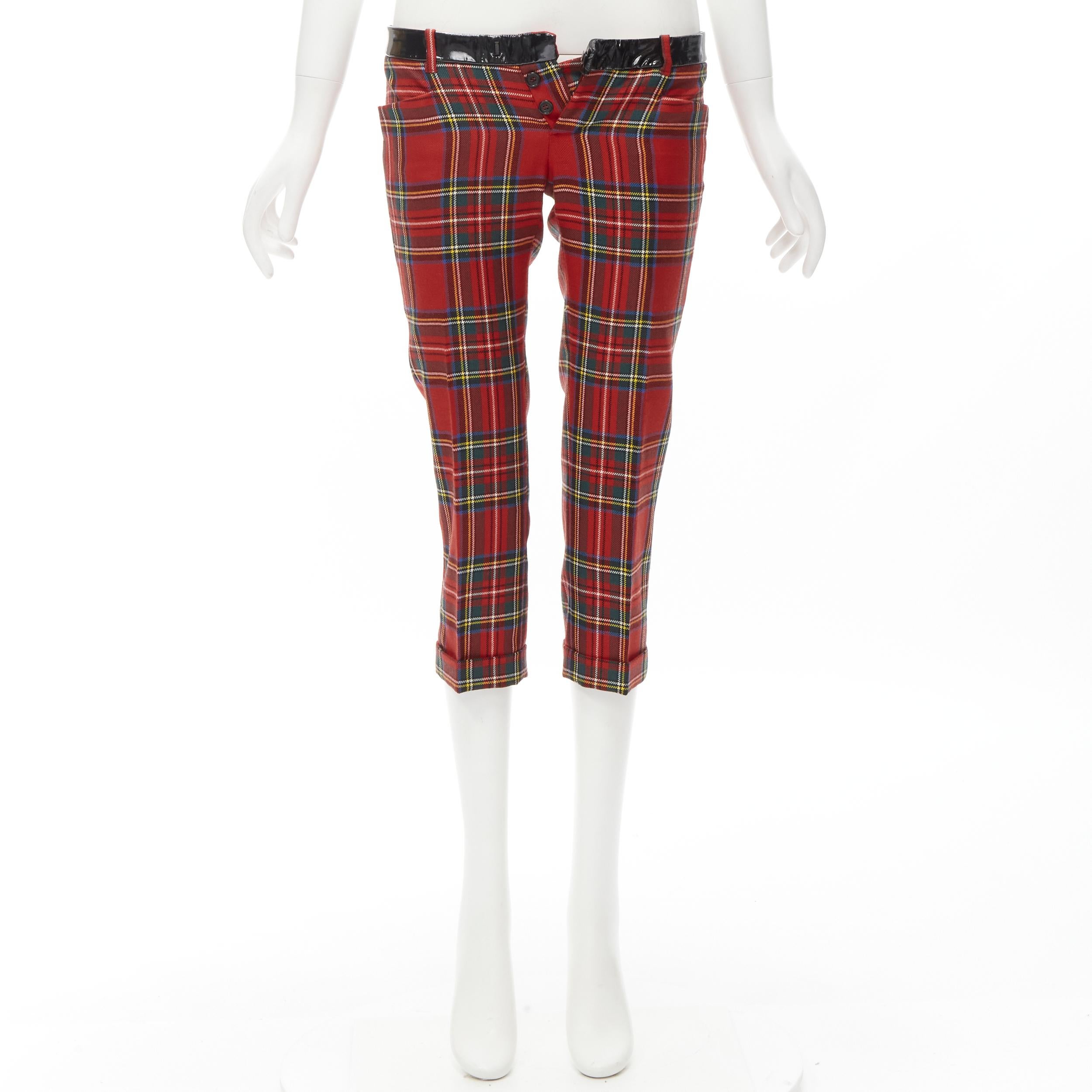 DSQUARED2 red punk plaid patent trim cropped pants IT40 S For Sale 2