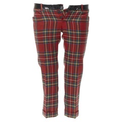DSQUARED2 red punk plaid patent trim cropped pants IT40 S