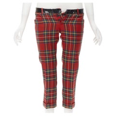 Used DSQUARED2 red punk plaid patent trim cropped pants IT40 S