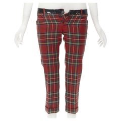 DSQUARED2 red punk plaid patent trim cropped pants IT40 S