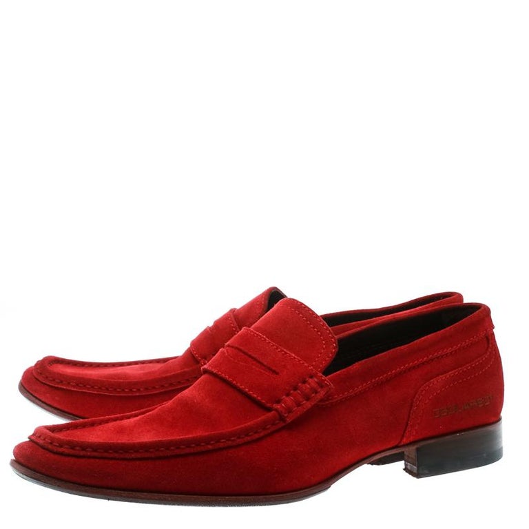 DSquared2 Red Suede Slip On Loafers Size 44 For Sale at 1stDibs
