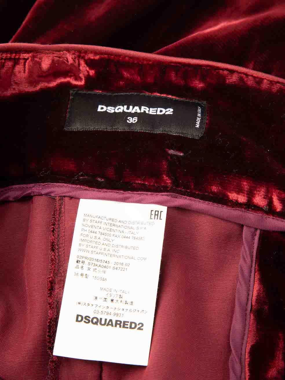 Dsquared2 Slim Trousers aus rotem Samt Größe XXS Damen im Angebot
