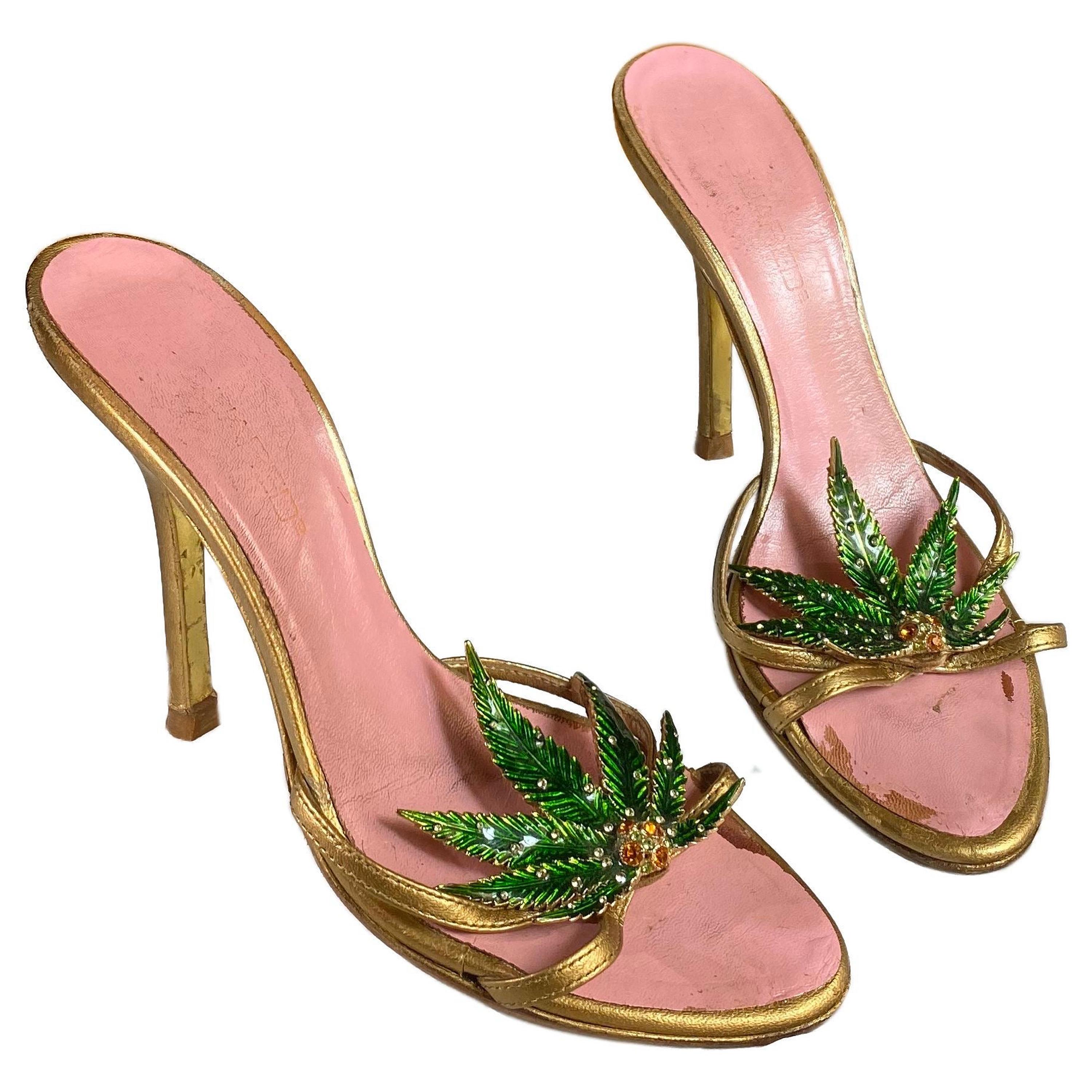 Dsquared2 S/S 2005 Marijuana Leaf Gold Sandals