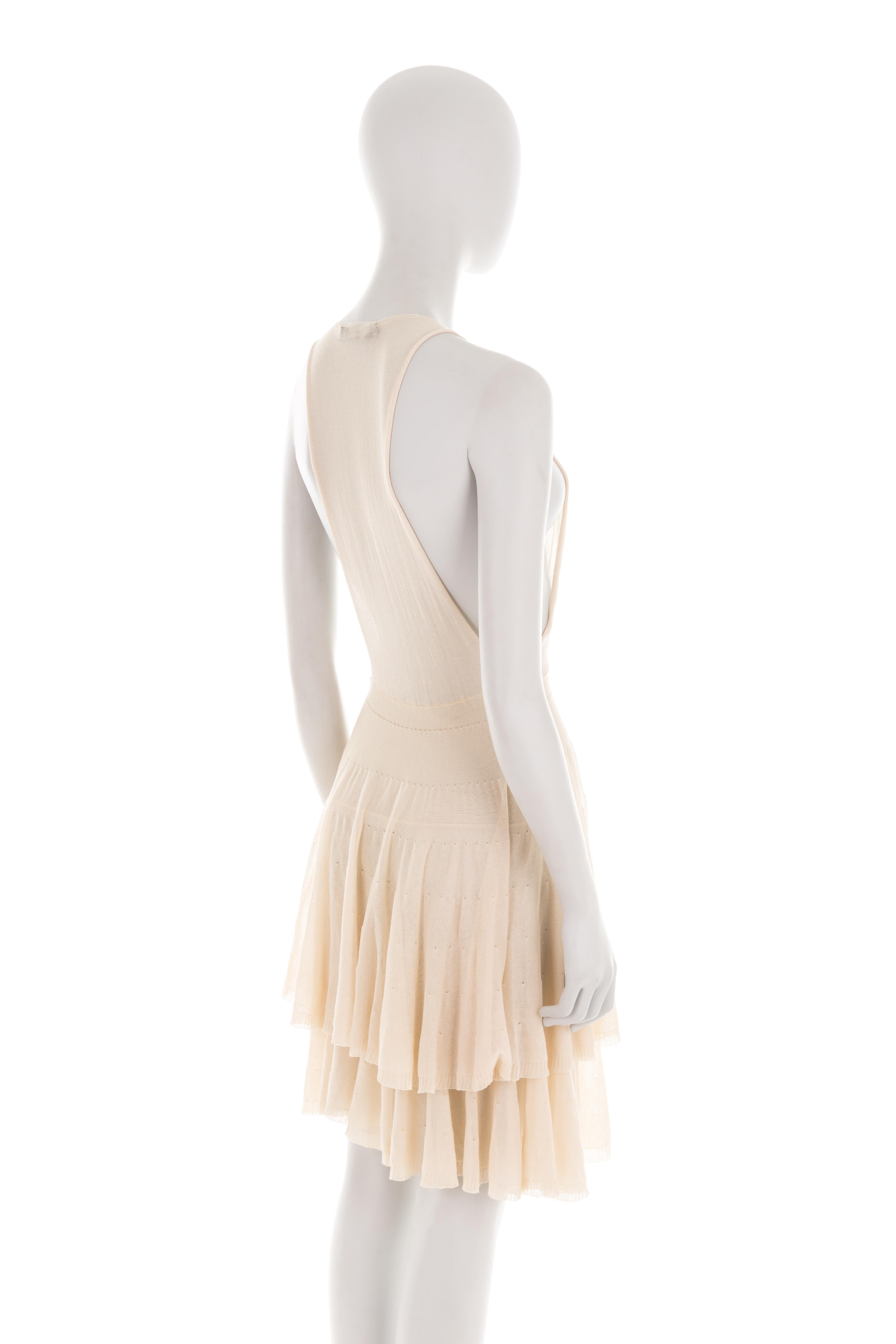 Dsquared2 S/S 2006 cream plunging knit mini dress For Sale 1